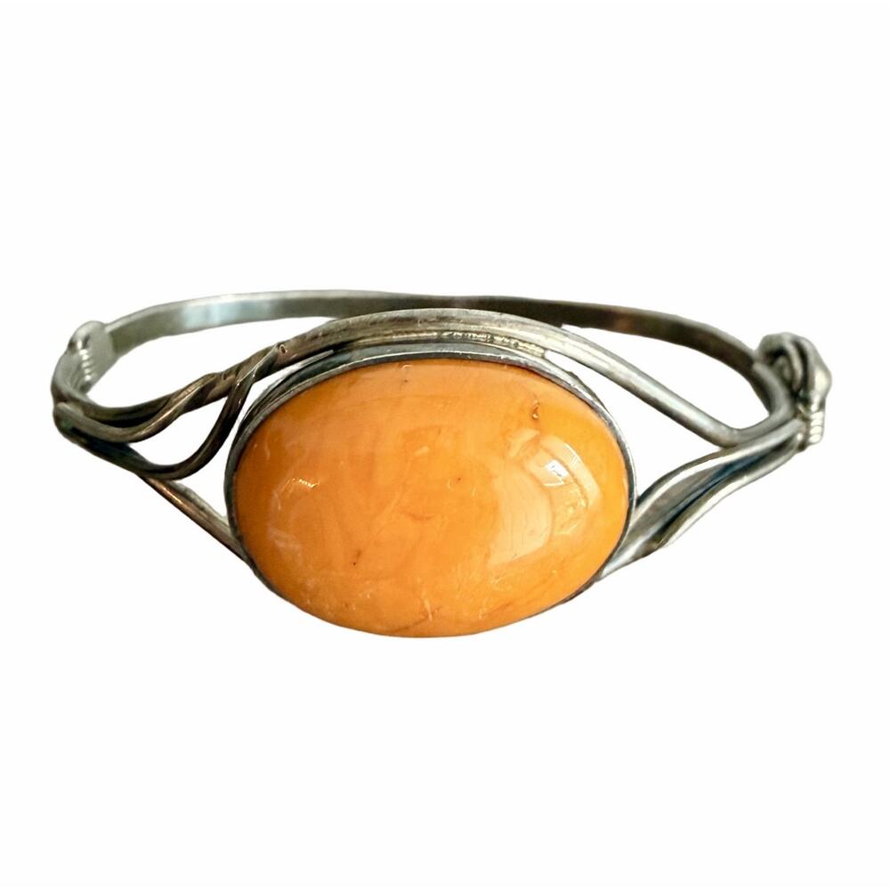 Butterscotch or Egg Yolk Baltic Amber and Silver Vintage Bracelet with PS Mark